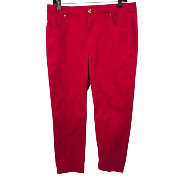 Chicos Slim Leg Crop Pant Womens Size 1.5 US 10 Stretch Mid Rise Cherry Red - Picture 1 of 16
